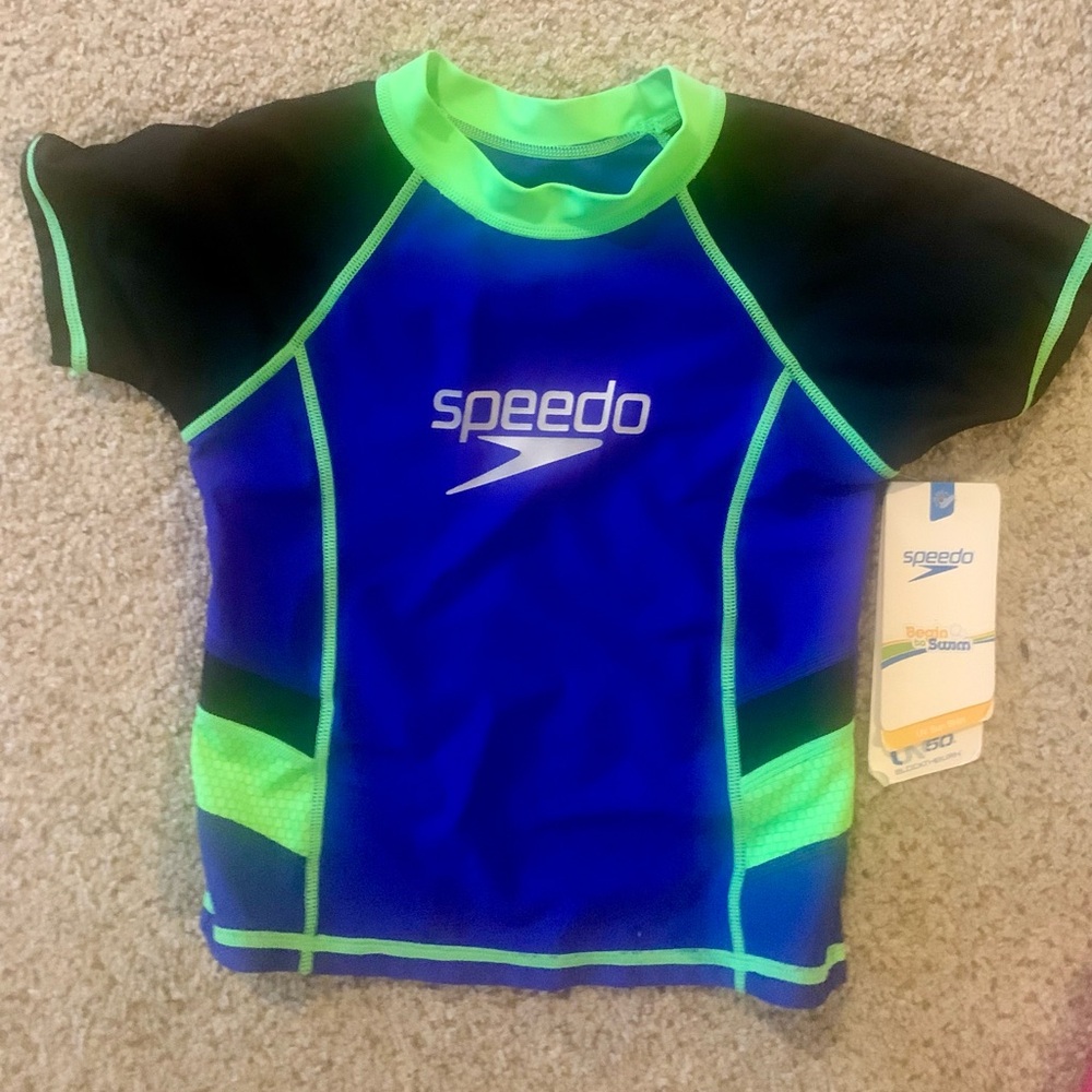 NWT Speedo Kids Rashguard - Black, Blue, and Green